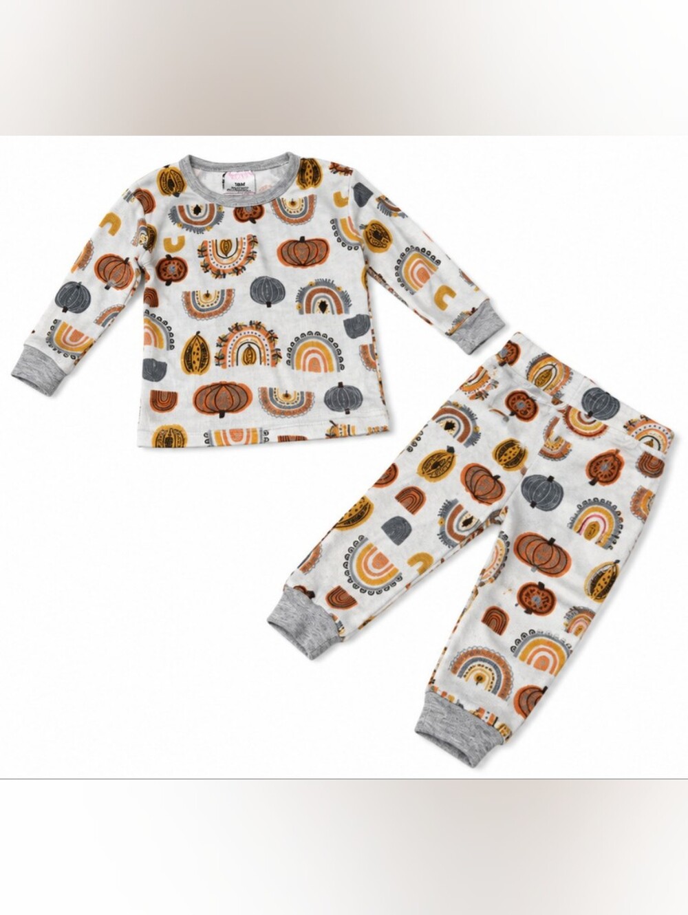 Mon Petit Toddler 2-Piece Fall Pumpkin & Boho Rainbow Pajama Set | Size 18M